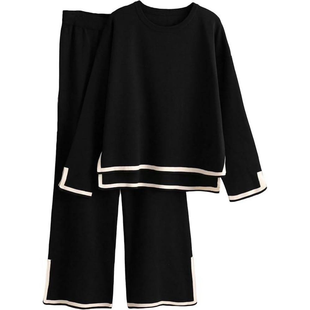 MSRP $65 Tanming Women's M 2 Piece Outfit Long Sleeve Knit Sweater Top Wide Leg